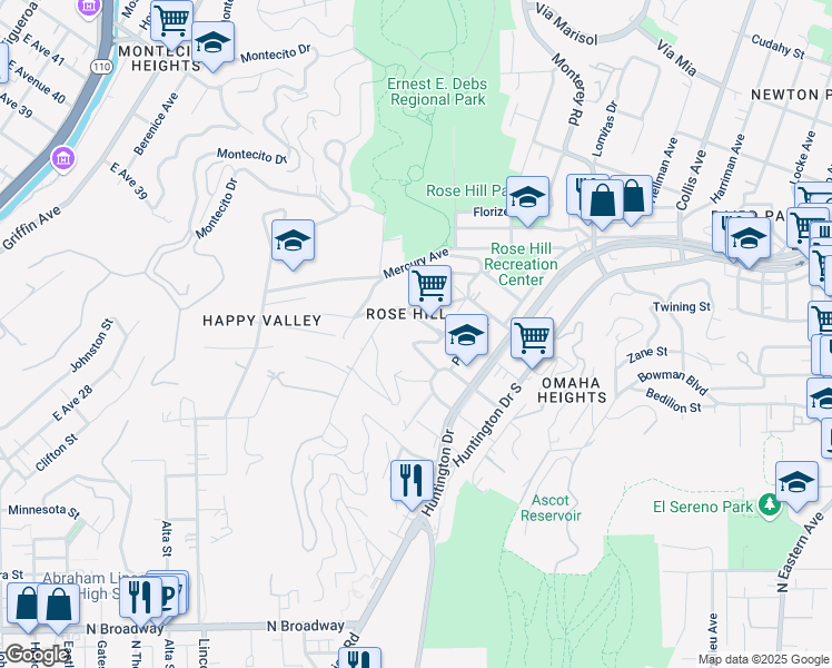 map of restaurants, bars, coffee shops, grocery stores, and more near 4324 Esmeralda Street in Los Angeles