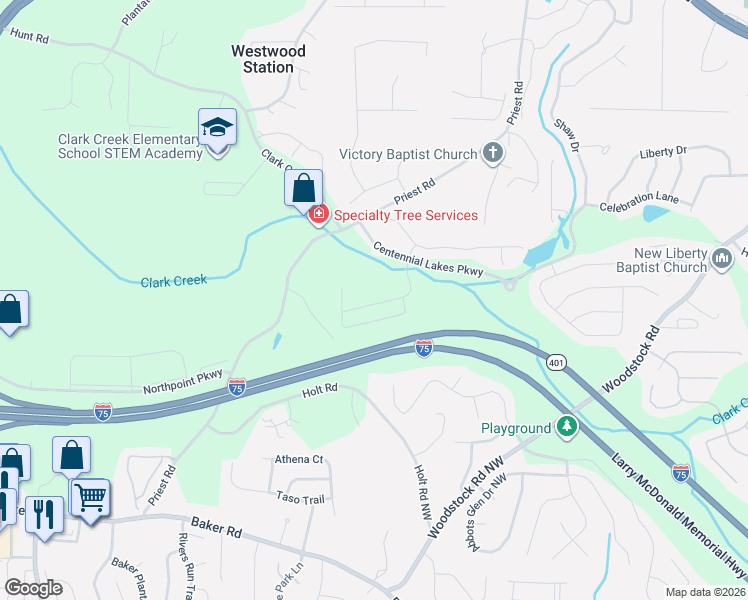 map of restaurants, bars, coffee shops, grocery stores, and more near 211 Madison Avenue in Acworth