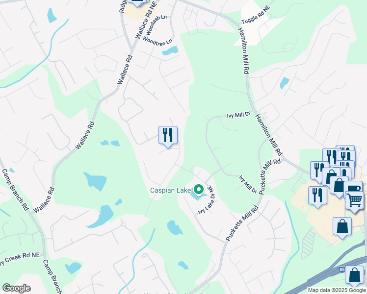 map of restaurants, bars, coffee shops, grocery stores, and more near 3337 Camens Way Northeast in Buford