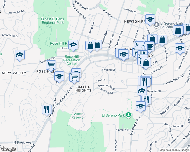 map of restaurants, bars, coffee shops, grocery stores, and more near 3241 Kenneth Drive in Los Angeles