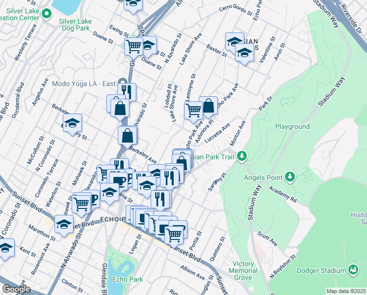 map of restaurants, bars, coffee shops, grocery stores, and more near 1633 Lucretia Avenue in Los Angeles