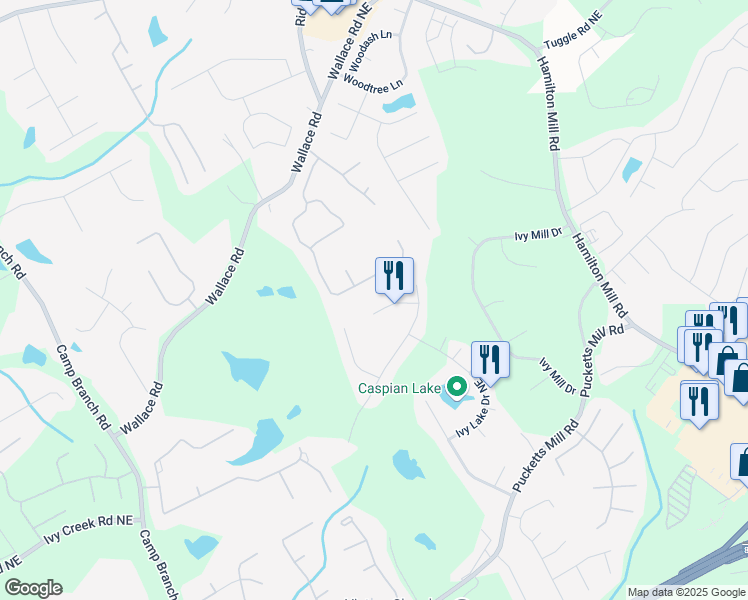 map of restaurants, bars, coffee shops, grocery stores, and more near 3415 Camens Court Northeast in Buford