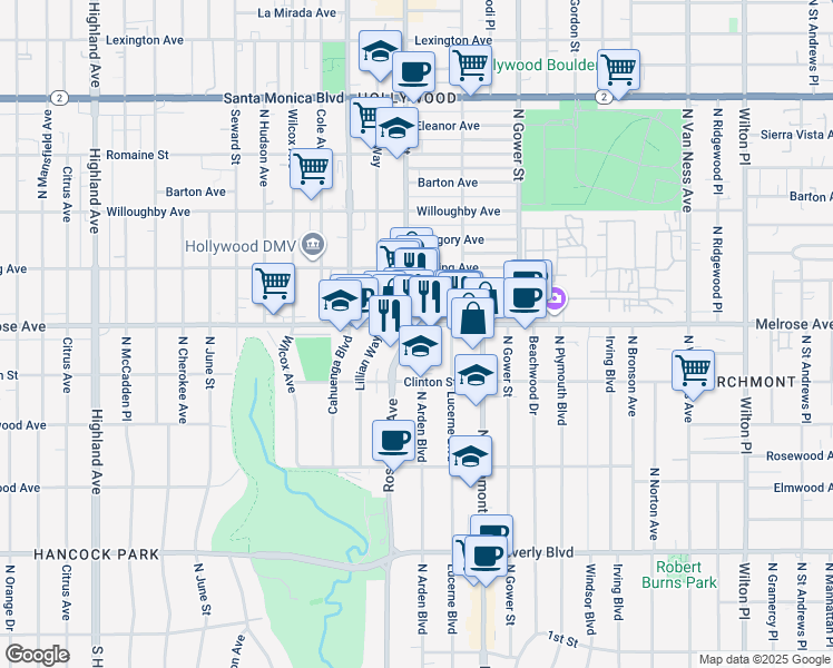 map of restaurants, bars, coffee shops, grocery stores, and more near in Los Angeles