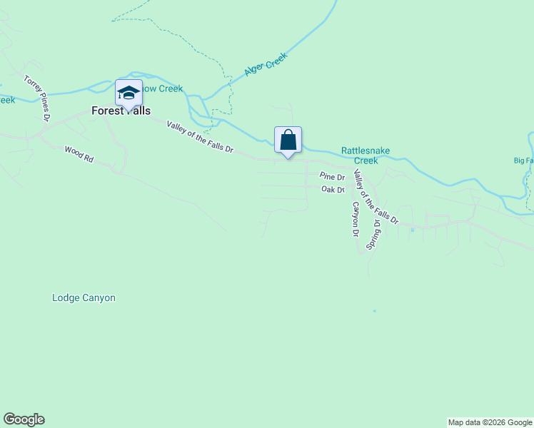 map of restaurants, bars, coffee shops, grocery stores, and more near 9390 Cedar Drive in Forest Falls