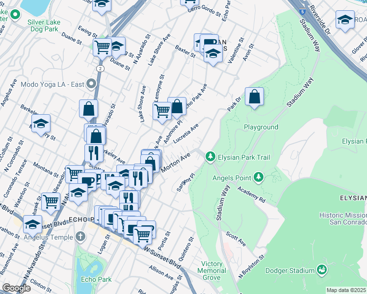 map of restaurants, bars, coffee shops, grocery stores, and more near 1519 Morton Terrace in Los Angeles
