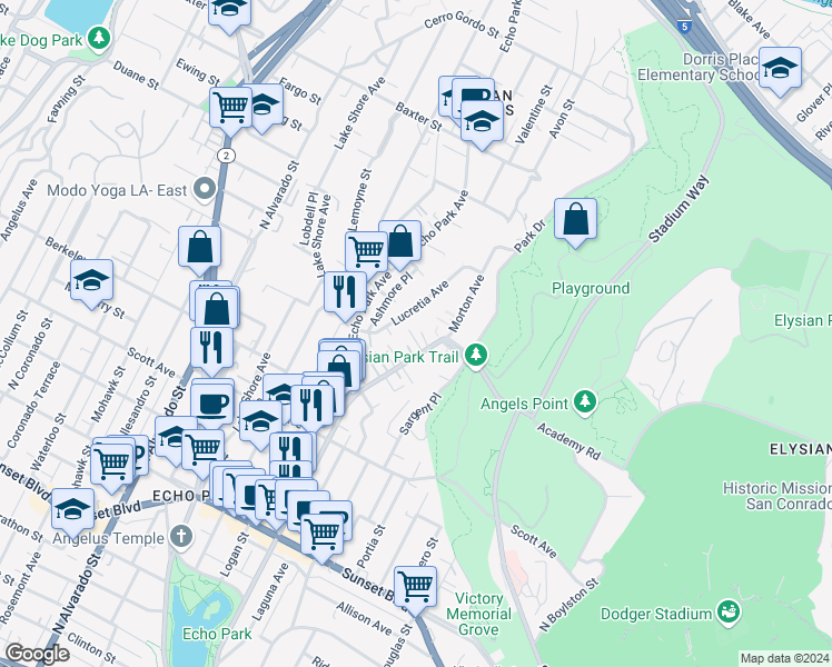 map of restaurants, bars, coffee shops, grocery stores, and more near 1519 Morton Terrace in Los Angeles