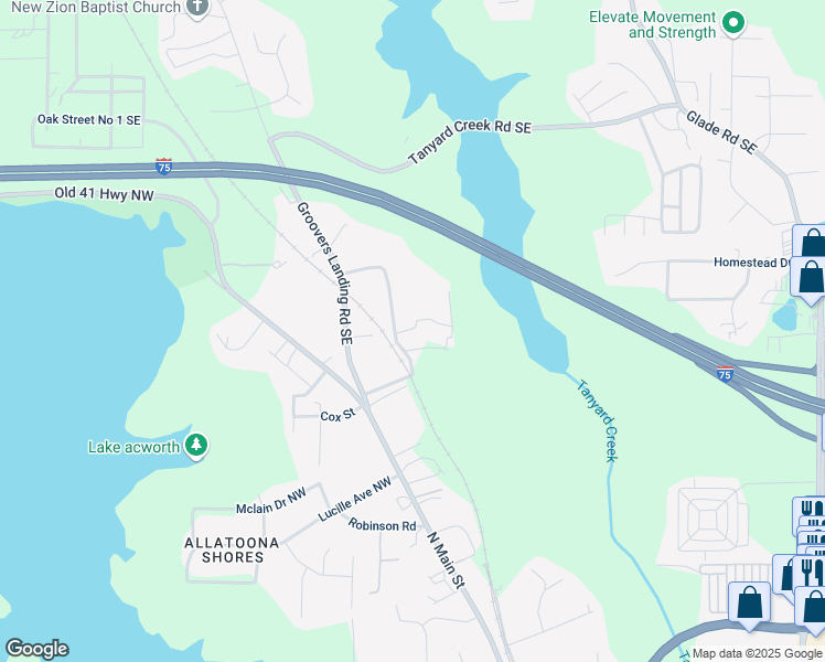 map of restaurants, bars, coffee shops, grocery stores, and more near 5266 Pine Circle Southeast in Acworth