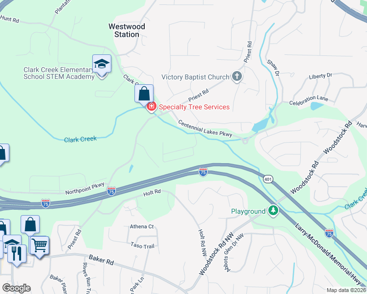 map of restaurants, bars, coffee shops, grocery stores, and more near 214 Madison Avenue in Acworth