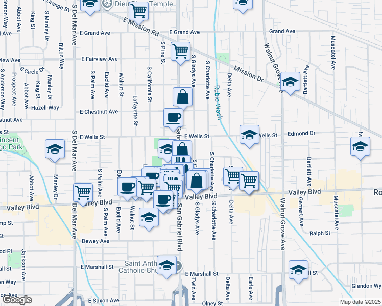 map of restaurants, bars, coffee shops, grocery stores, and more near 1408 South San Gabriel Boulevard in San Gabriel