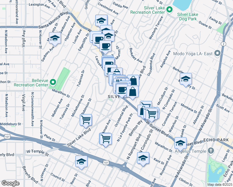 map of restaurants, bars, coffee shops, grocery stores, and more near in Los Angeles