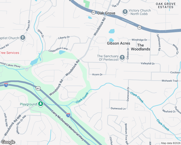 map of restaurants, bars, coffee shops, grocery stores, and more near 207 Autumn Trail in Acworth