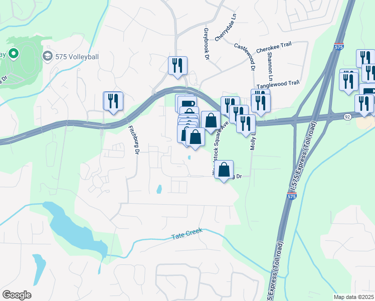 map of restaurants, bars, coffee shops, grocery stores, and more near 124 Woodstock Square Avenue in Woodstock