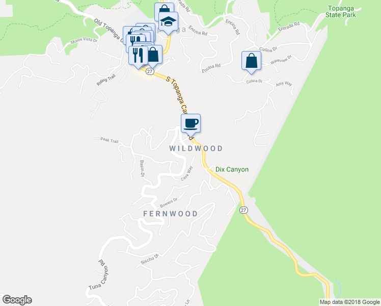 map of restaurants, bars, coffee shops, grocery stores, and more near 432 Fernwood Pacific Drive in Los Angeles County