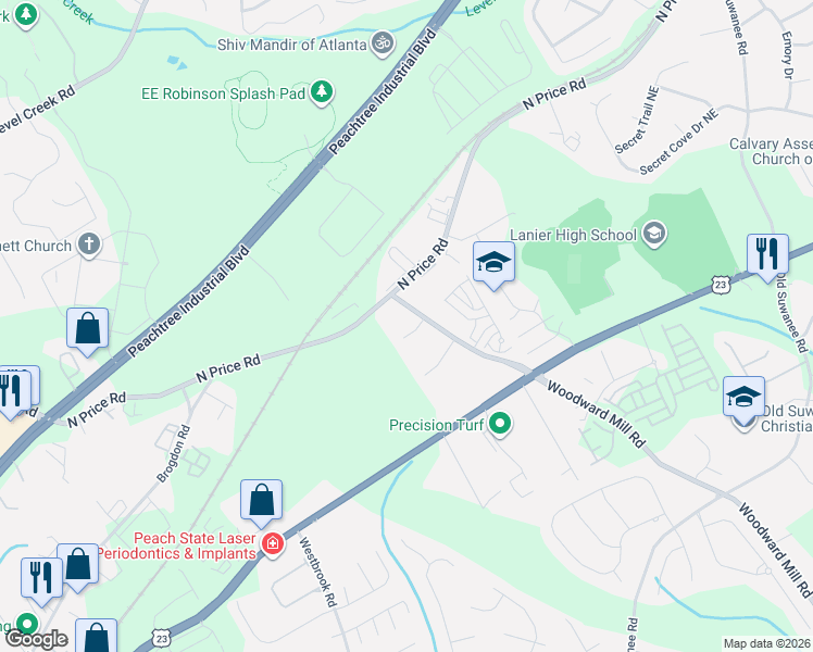 map of restaurants, bars, coffee shops, grocery stores, and more near 600 Alma Court in Buford