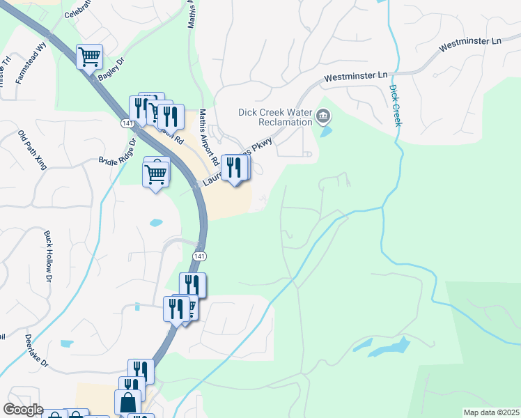 map of restaurants, bars, coffee shops, grocery stores, and more near 5400 Laurel Springs Parkway in Suwanee