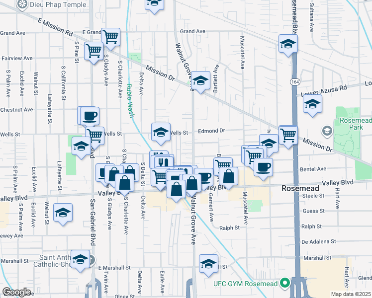 map of restaurants, bars, coffee shops, grocery stores, and more near 4217 Walnut Grove Avenue in Rosemead