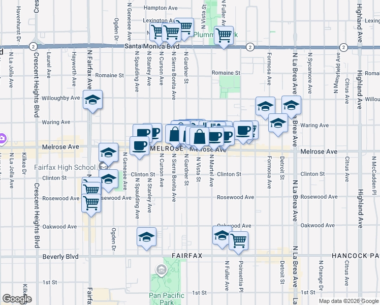 map of restaurants, bars, coffee shops, grocery stores, and more near in Los Angeles