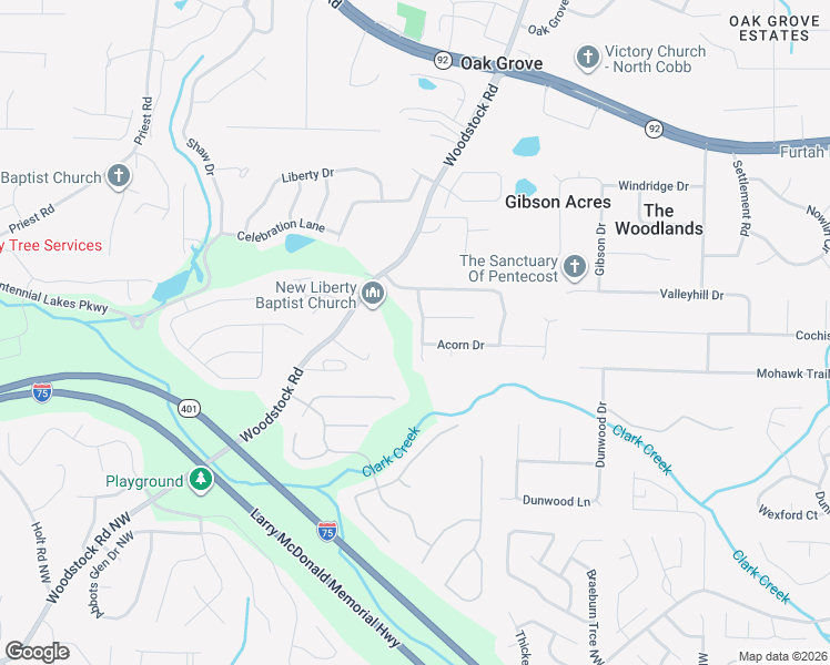 map of restaurants, bars, coffee shops, grocery stores, and more near 209 Autumn Trail in Acworth