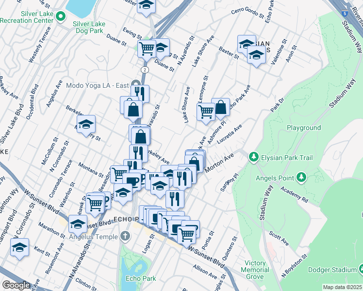 map of restaurants, bars, coffee shops, grocery stores, and more near 1633 Lucretia Avenue in Los Angeles