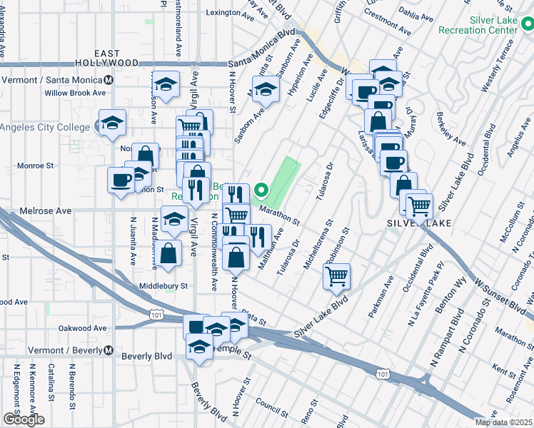 map of restaurants, bars, coffee shops, grocery stores, and more near 716 Imogen Avenue in Los Angeles