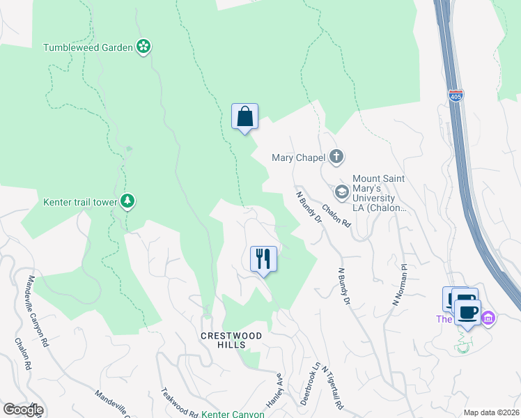 map of restaurants, bars, coffee shops, grocery stores, and more near 1515 North Tigertail Road in Los Angeles