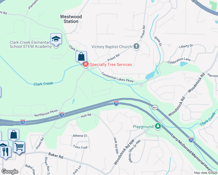 map of restaurants, bars, coffee shops, grocery stores, and more near 200 Madison Avenue in Acworth