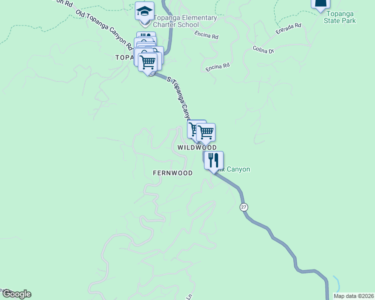 map of restaurants, bars, coffee shops, grocery stores, and more near 432 Fernwood Pacific Drive in Topanga