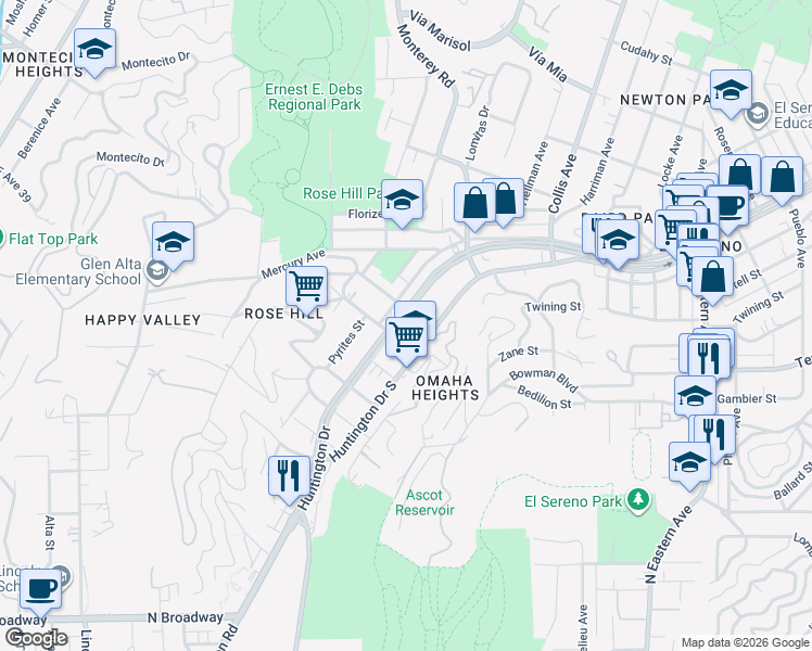 map of restaurants, bars, coffee shops, grocery stores, and more near 4517 Amber Place in Los Angeles