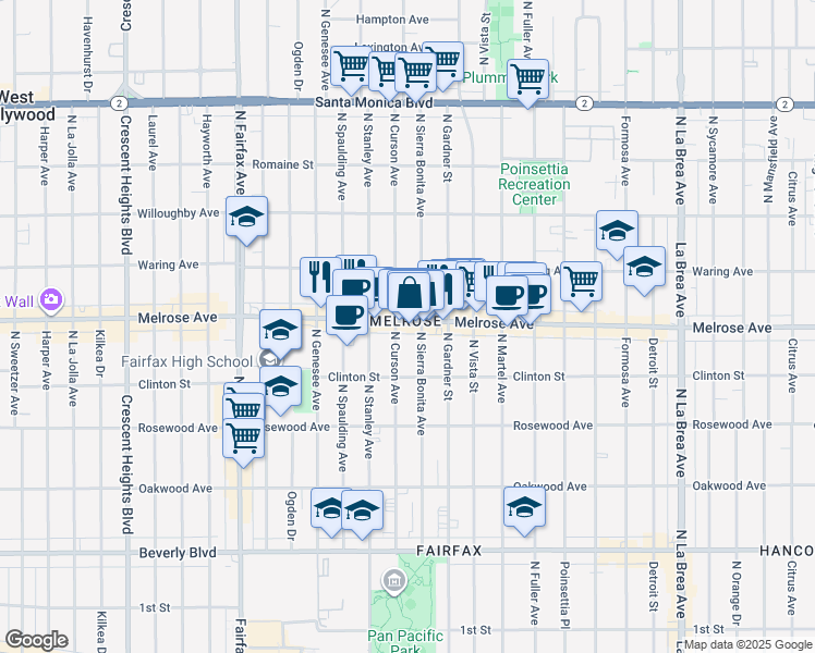 map of restaurants, bars, coffee shops, grocery stores, and more near in Los Angeles
