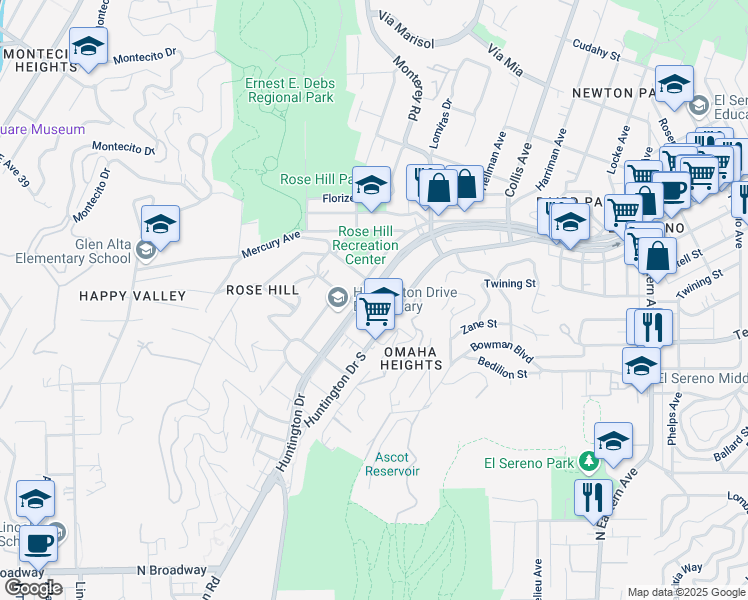 map of restaurants, bars, coffee shops, grocery stores, and more near 4517 Amber Place in Los Angeles