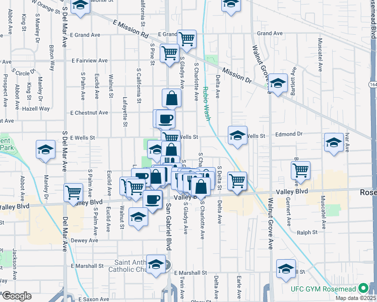 map of restaurants, bars, coffee shops, grocery stores, and more near 841 Scott Street in San Gabriel