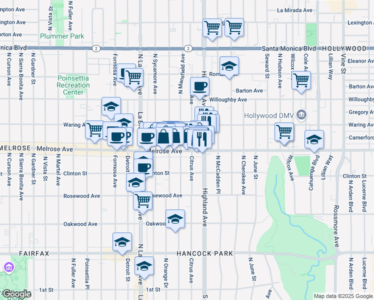 map of restaurants, bars, coffee shops, grocery stores, and more near in Los Angeles