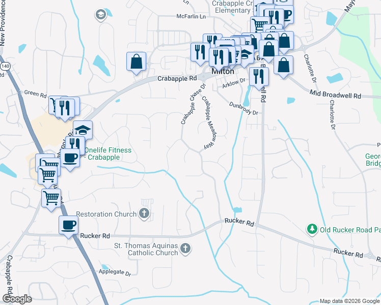 map of restaurants, bars, coffee shops, grocery stores, and more near 100 Hedge Lawn Trail in Alpharetta