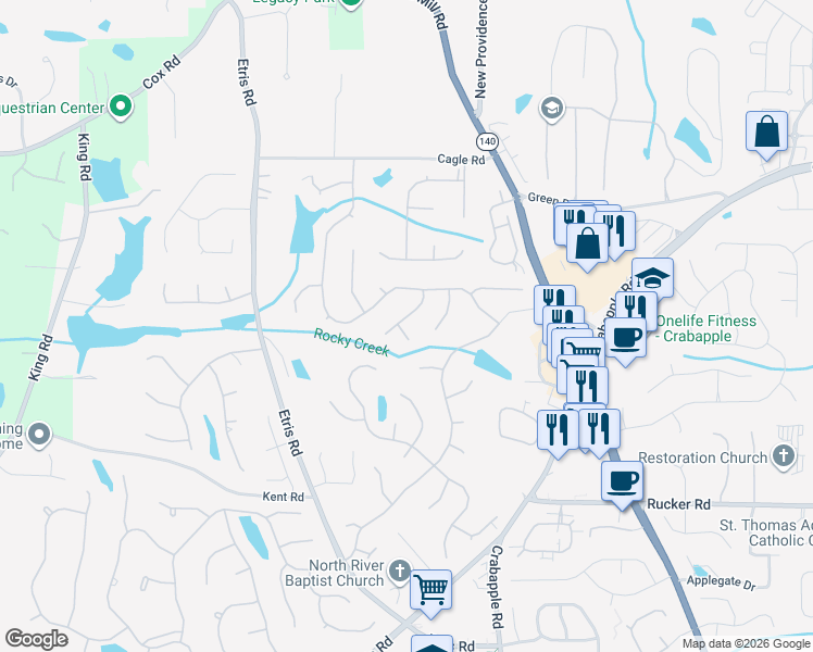 map of restaurants, bars, coffee shops, grocery stores, and more near 100 Garden Walk in Roswell