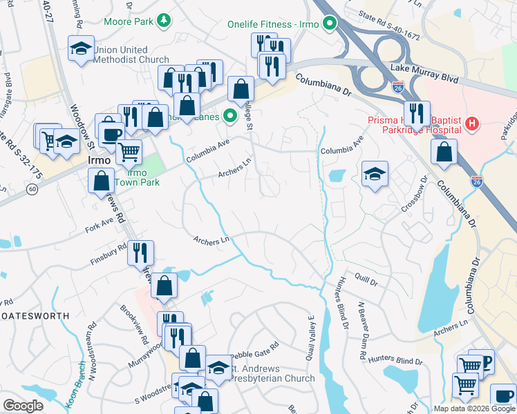 map of restaurants, bars, coffee shops, grocery stores, and more near 405 Timberpoint Court in Columbia