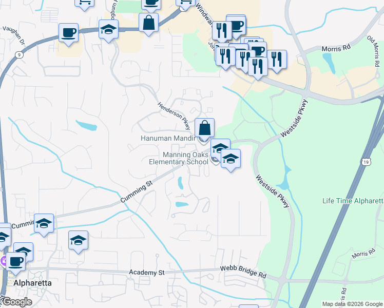 map of restaurants, bars, coffee shops, grocery stores, and more near 1630 Homestead Trail in Alpharetta