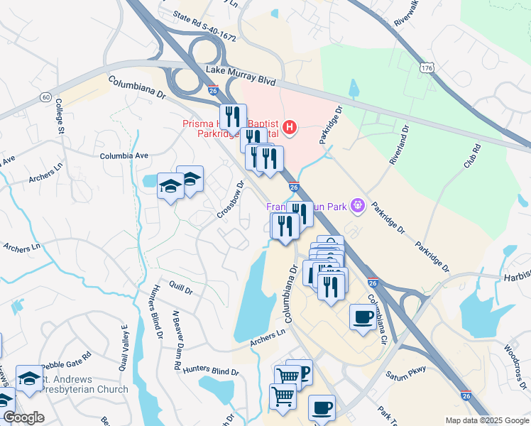 map of restaurants, bars, coffee shops, grocery stores, and more near 113 Paces Brook Avenue in Columbia