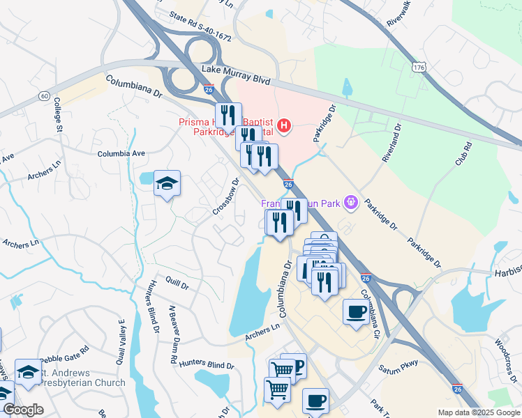 map of restaurants, bars, coffee shops, grocery stores, and more near 110 Paces Brook Avenue in Columbia