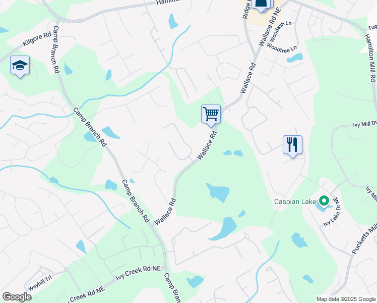 map of restaurants, bars, coffee shops, grocery stores, and more near 3377 Aberrone Place in Buford