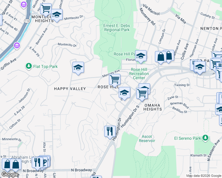 map of restaurants, bars, coffee shops, grocery stores, and more near 4316 Raynol Street in Los Angeles