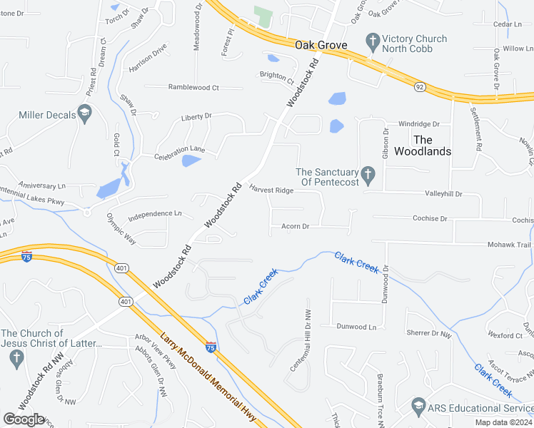 map of restaurants, bars, coffee shops, grocery stores, and more near 210 Autumn Trail in Acworth