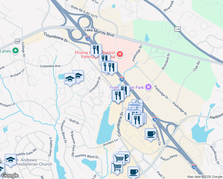 map of restaurants, bars, coffee shops, grocery stores, and more near 103 Paces Brook Avenue in Columbia
