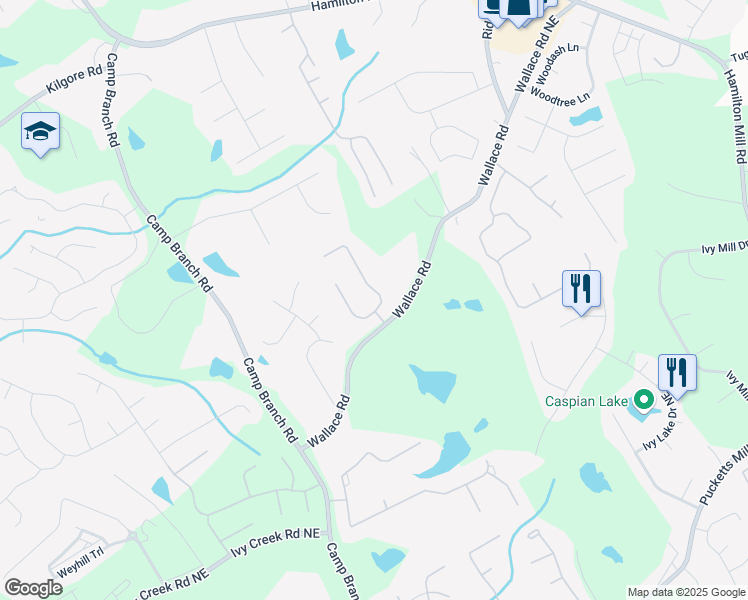 map of restaurants, bars, coffee shops, grocery stores, and more near 3377 Aberrone Place in Buford