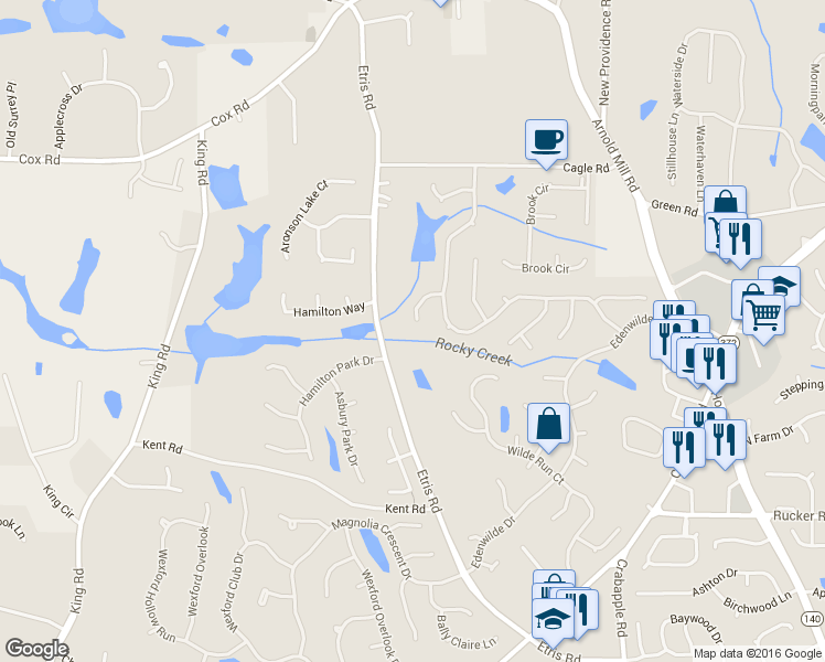 map of restaurants, bars, coffee shops, grocery stores, and more near 750 Northwind Terrace in Roswell