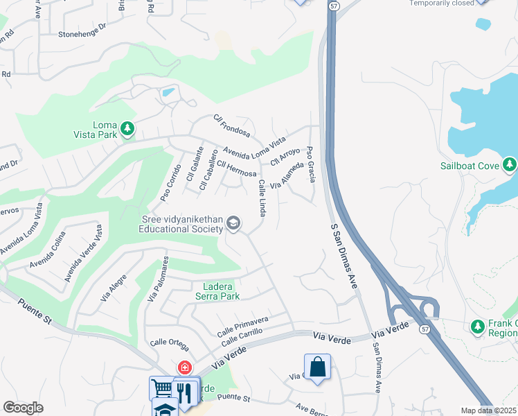 map of restaurants, bars, coffee shops, grocery stores, and more near 1431 Calle Linda in San Dimas