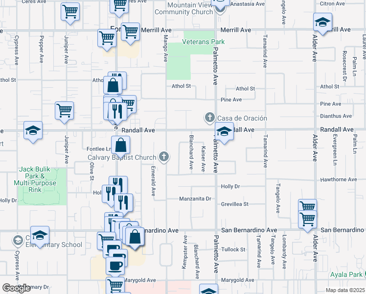 map of restaurants, bars, coffee shops, grocery stores, and more near 9367 Kempster Avenue in Fontana