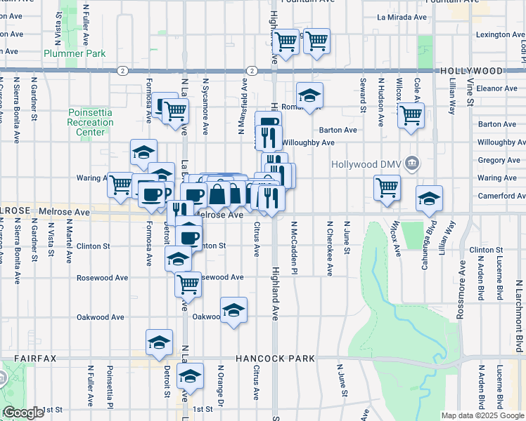 map of restaurants, bars, coffee shops, grocery stores, and more near in Los Angeles