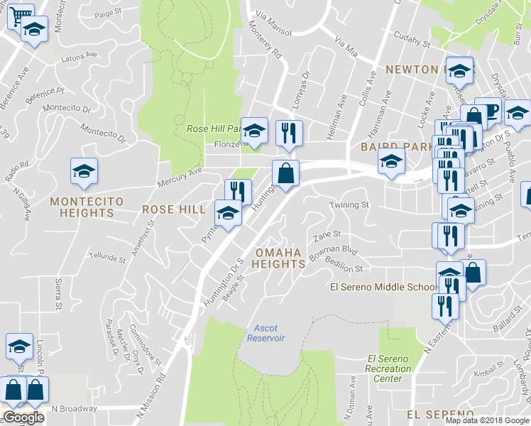 map of restaurants, bars, coffee shops, grocery stores, and more near 4534 Amber Place in Los Angeles