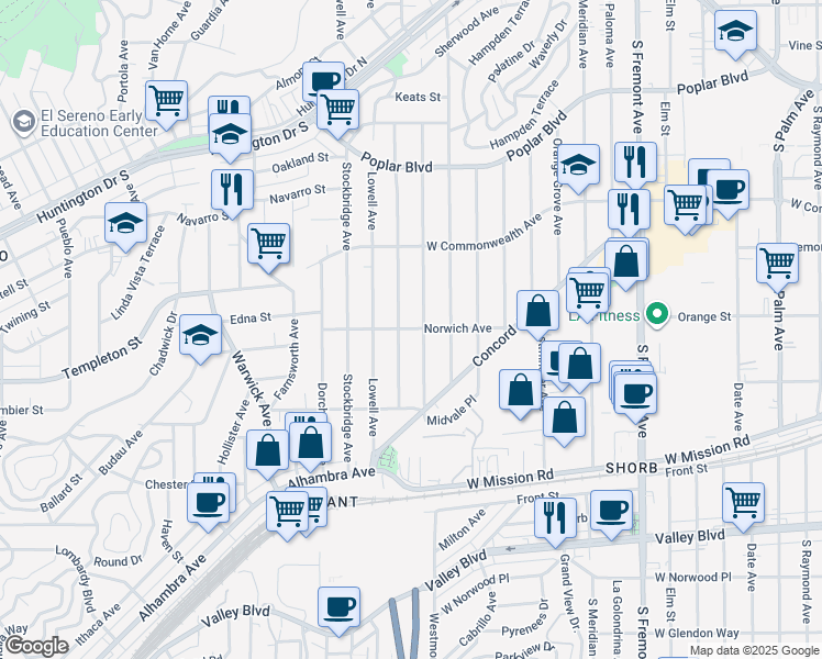 map of restaurants, bars, coffee shops, grocery stores, and more near in Los Angeles