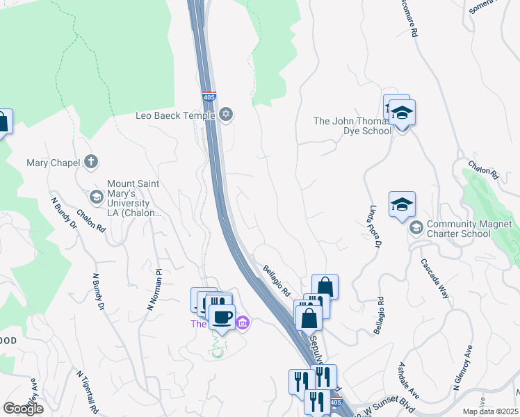 map of restaurants, bars, coffee shops, grocery stores, and more near 1219 Casiano Road in Los Angeles